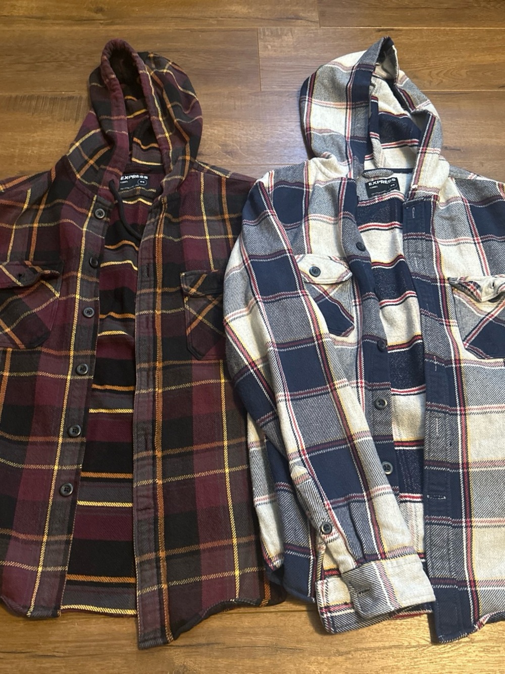 Two-Pack Hooded Flannel Shir - Burgundy Plaid & Navy Plaid
